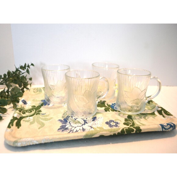 French Mugs Clear Canterbury Crocus Four 10 oz.Arcoroc - Picture 1 of 7